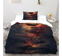 CoVeTviCT éclipse Univers Housse De Couette Microfibre Parure De Lit Adulte Thèmes Gothiques 2 Pièces Et Taie d'oreiller Single（135x200cm）