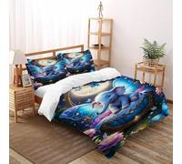 CoVeTviCT Elephant Housse De Couette 3 Pièces Dreamy Magical Animal Imprimé De Couvre-Lit Microfibre Adulte avec Fermeture Éclair Et Taies d'oreiller Double（200x200cm）