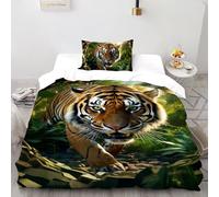 CoVeTviCT Forest TigerBettbezug-Bettwäsche-Set 3D Jungen Mädchen Kinder 3 Stück Premium Mikrofaser Mit Kissenbezügen Mit ReißverschlussSingle(135x200cm)