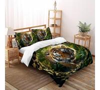 CoVeTviCT Forest TigerEinzelbettbezug-Set 3D Jungen Mädchen Kinder 3 Stück Premium Mikrofaser Mit Kissenbezügen Mit ReißverschlussDouble(200x200cm)