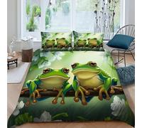 CoVeTviCT Frog Flower Imprimé Parure De Lit Microfibre Super Douce Et Respirante Housse De Couette Thèmes Animaux Faune Sauvage 3 Pièces avec 2 Taie d'oreiller King（220x240cm）