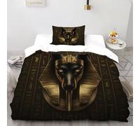 CoVeTviCT Hiéroglyphes d'Anubis Housse De Couette 2 Pièces Parure De Lit Egypt Desert Deity Couvre-Lit Microfibre pour Adulte Et Enfant avec Fermeture Éclair Et Taies d'oreiller Single（135x200cm）