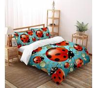 CoVeTviCT LadybugEinzelbettbezug-Set 3D Jungen Mädchen Kinder 3 Stück Premium Mikrofaser Mit Kissenbezug Mit ReißverschlussSuper King(260x220cm)