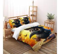 CoVeTviCT Schwarze KraheEinzelbettbezug Bettwäsche Set 3D Jungen Mädchen Kinder 3 Stück Premium Mikrofaser Mit Kissenbezug Mit ReißverschlussKing(220x240cm)