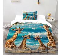 CoVeTviCT StrandgiraffeBettbezug-Bettwäsche-Set 3D Jungen Mädchen Kinder 3 Stück Premium Mikrofaser Mit Kissenbezug Mit ReißverschlussSingle(135x200cm)