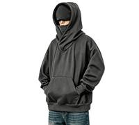 Covisoty Sweat à Capuche Homme avec Masque Voyage Hoodie Polaire Chaud | Tenues Confortables Pull à Col Surdimensionné Chic Hoodie Décontracté Pullover pour Hiver et Automne Vêtements
