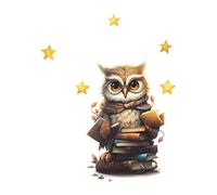 COVPAW Graz Design Sticker mural décoratif pour chambre d'enfant Motif chouette livres étoiles Décoration murale pour chambre de bébé, salon, jardin d'enfants, chambre de fille (chouette livre)