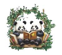 COVPAW Graz Design Sticker mural, motif panda, lecture de livres, pour chambre d'enfant, couloir, cuisine, balançoire, chambre de bébé, salon, maternelle, chambre de fille (2 pandas)