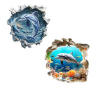 COVPAW Lot de 2 stickers muraux 3D motif dauphin, motif océan et monde sous-marin, 29,1 x 29,3 cm, pour chambre d'enfant, salon, cuisine, etc. (2 dophins)