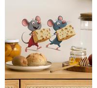 COVPAW Sticker mural mignon 2 petites souris fromage cuisine chambre d'enfant sticker mural souris cheese gâteau nourriture décoration murale chambre de bébé salon chambre jardin d'enfants (souris