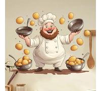 COVPAW Sticker mural pour cuisine Motif chef amusant avec pots et pommes de terre 30 x 30 cm Décoration murale pour réfrigérateur, porte, meubles, fenêtre, restaurant, etc. (Chefkoch)