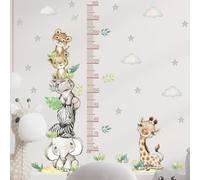 COVPAW Sticker mural toise tour d'animaux pour chambre de bébé - éléphants girafes zèbres lions herbe nuages étoiles croissance diagramme mesure arbre taille corporelle