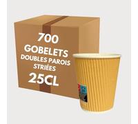 COVR 700 Gobelets Double Paroi Strié 25cl - 8oz / 700 unités, Recyclables, Boisson Chaude et Boisson Froide, Solide et Bonne Prise en Main, Résistant