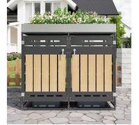 COVREO Cache conteneur double avec bac à plantes intégré, métal noir, effet bois vertical, portes verrouillables