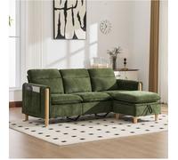 COVREO Canapé d’angle 3 places en chenille vert, méridienne réversible avec pouf coffre et poches latérales