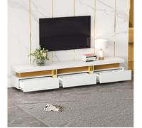 COVREO Ensemble meuble TV et table basse blanc aspect marbre moderne panneaux de particules