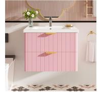 COVREO Meuble sous vasque suspendu 60 5 x 47 5 x 47 cm simple vasque céramique MDF rose et blanc