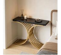 COVREO table console étroite 100 x 30 x 80 cm, effet marbre noir, structure en métal doré