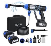 COVVY Nettoyeur haute pression sans fil, 2 batteries, 725 psi, portable, générateur de mousse, tuyau de 10 m, filtre, buse 6 en 1, pour le nettoyage de voiture, de jardin (noir)