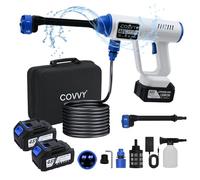 COVVY Nettoyeur haute pression sans fil, portable, 2 batteries, 725 psi, générateur de mousse, tuyau de 10 m, raccord de tuyau, filtre, buse 6 en 1, pour voiture, sol, nettoyage du jardin (blanc)