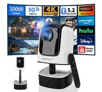 COVVY Projecteur rétractable avec Fonction panoramique/Inclinaison, vidéo Home cinéma Full HD 1080p avec Wi-FI et Bluetooth, Prend en Charge 4K, Home cinéma Portable d'extérieur pour(Blanc)