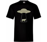Cow Abduction Alien Spaceship T Shirt Men Round Neck Clothing Black XL