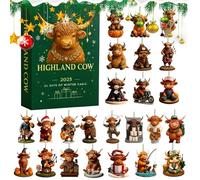 Cow Advent - Christmas Calendar 24 Days | 2D Acrylic Countdown Calendar with Cute Cow Ornaments Festive Holiday Decoration for Home, Living Room or Party Favors, 10.24x7.09in