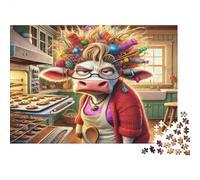 Cow Baker Chaos Jigsaw Puzzles for Adults: Grumpy Cow Baking Cookies Educational Games for The Whole Family Women 38x26cm/1000pcs