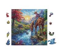 Cow-Boy à Cheval River 100 Pièces Puzzle Expert Confirmé en Carton Épais sans Déformation Très Difficile Motif Complexe Cadeau Fête des Pères Premium 28x28cm