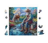 Cow-Boy à Cheval River 100 Pièces Puzzle pour Ado en Carton Anti-Déchirure Haute Densité Facile Débutant Jeu De Société Idée Cadeau Anniversaire Petit Prix 28x28cm