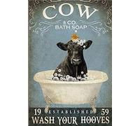 Cow Co Plaque en métal pour salle de bain, toilettes, toilettes, amoureux des animaux, cadeau de vache, décoration murale de garage, 20,3 x 30,5 cm