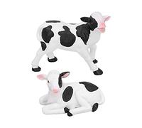 Cow Figurine 2 Pack - Sculpture d'animaux matériaux synthétiques peints à la main pour jardin / bonsaï / décoration intérieure | Statue de vache miniature pour une utilisation (A pair of medium-sized