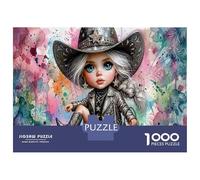 Cow-Girl styliséePuzzle 1000 Pièces en Papier Recy laboussures d'aquarelle pour Amateurs De Puzzles Anti-Stress Loisirs Créatifs Qualité Premium 38x26cm/1000pcs