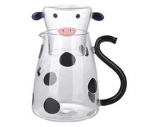 Cow Glass Water Pitcher - Cute Animal Carafe, Tea Jug With Mug | Retro Milk Container With Lid, Bedside Kettle Cup Set, Aesthetic Glass Jug For Nighttime Drinks, Water Serving, And Daily Drinkware