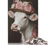 Cow in A Floral Hat Puzzle 1000 Pièces Educa Jouet en Bois Cadeau Unique Décoration Intérieure Jeu Éducatif Challenge Toy Adultes Et Enfants À Partir De 14 Ans 1000pcs (38x26cm)