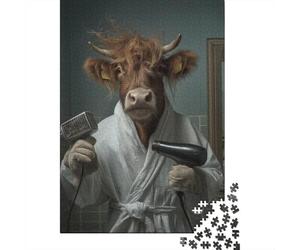 Cow in Bathrobe with Hair Dryer Puzzle 1000 Pièces Educa Jouet en Bois Divertissement Créatif Décoration Intérieure Jeu Éducatif Challenge Toy Adultes & Enfants des 14 Ans 38x26cm/1000pcs