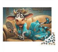 Cow in Blue Dress Relaxing on Couch Puzzle 1000 Pièces Educa Jouet en Bois Divertissement Créatif De l'art De La Décoration Jeu Éducatif Challenge Toy pour Adultes Et Enfants À Partir De 12 Ans 38x26