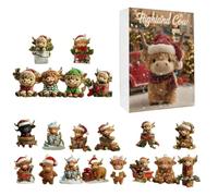 Cow Ornament - 24-Piece Acrylic Countdown Set for Christmas Decor | 2d Pendants in Gift Box, Holiday Display for Fireplace, Bookshelf, Table, Counter, Living Room