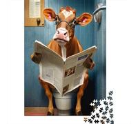 Cow Reading Newspaper 1000 Pieces for Adults Cow Reading on Toilet Fun and Challenging Family Game Great Gift 38x26cm 1000pcs