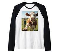 Cow Selfie Running Away from Farmer Humor Country Funny Life Manche Raglan