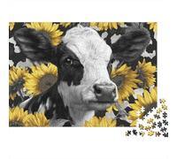 Cow Sunflower Art Print Puzzle 1000 Pièces Cadeau Unique Jeu Éducatif Défi Jouet À De Qualité Supérieure Peinture Art pour Adultes Et Enfants 52x38cm/1000pcs