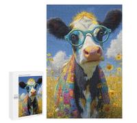 Cow with Glasses in Flower Field-1 Puzzle 1000 Pièces Educa Jouet en Bois Cadeau Unique Décoration Intérieure Jeu Éducatif Challenge Toy Adultes Et Enfants À Partir De 14 Ans 1000 PCS