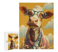 Cow with Glasses Painting Puzzle 1000 Pièces Educa Jouet en Bois Cadeau Unique Décoration Intérieure Jeu Éducatif Challenge Toy Adultes Et Enfants À Partir De 14 Ans 500 PCS