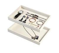 Coward Lot de 2 plateaux de rangement empilables en velours beige pour perles, bracelets, colliers, boucles d'oreilles, vente en magasin ou salon à domicile