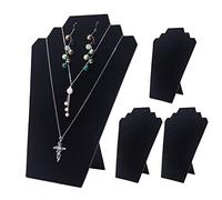 Coward Lot de 4 présentoirs pliables en velours noir pour colliers, boucles d'oreilles, colliers, bustes, chevalet, chaîne, organisateur pour la maison ou le magasin