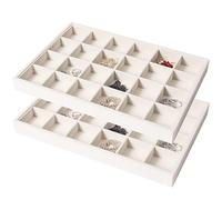 Coward Lot de 5 plateaux de rangement empilables pour bijoux, colliers, boucles d'oreilles, bagues, bracelets (beige (24 grilles + 24 compartiments)