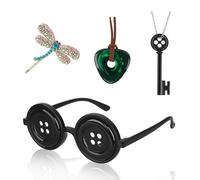 Cowaski Lot de 4 accessoires pour costume de cosplay, lunettes à boutons, porte-clés, pince à cheveux, ensemble de pierres vertes, cadeau d'Halloween, cadeau d'anniversaire pour femme, homme et fans