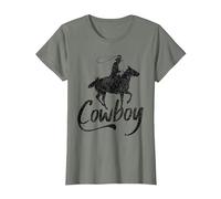 Cowboy America Far West Cowboys États-Unis T-Shirt, Femme, Vert Kaki chiné, S