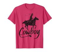 Cowboy America Far West Cowboys États-Unis T-Shirt, Homme, Rouge Chiné, S