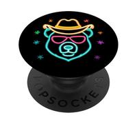 Cowboy Bear Lunettes de Soleil drôle Western Animal Graphic Rose PopSockets PopGrip Adhésif